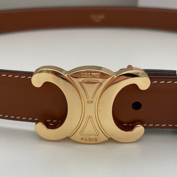 Celine Triomphe Tan Leather Belt with Gold Accent - Picture 2 of 5